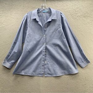 J. McLaughlin Blue Collared Button Up Shirt Top 100% Cotton Women’s Size M